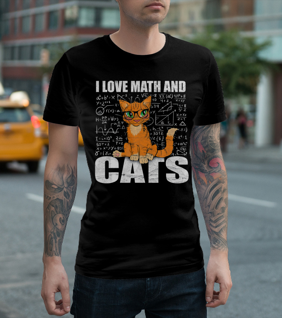 I Love Math And Cats Funny Cat With Math Equations T-Shirt