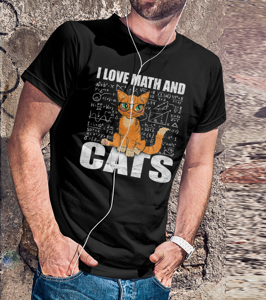 I Love Math And Cats Funny Cat With Math Equations T-Shirt