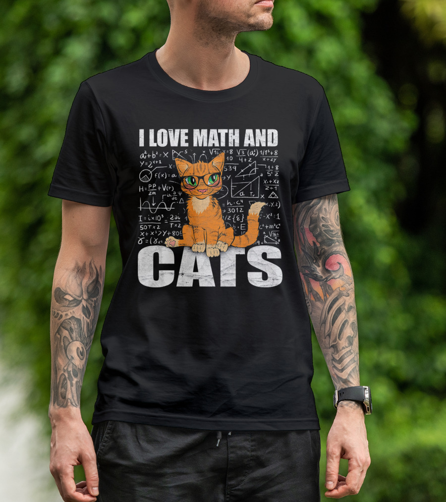I Love Math And Cats Funny Cat With Math Equations T-Shirt