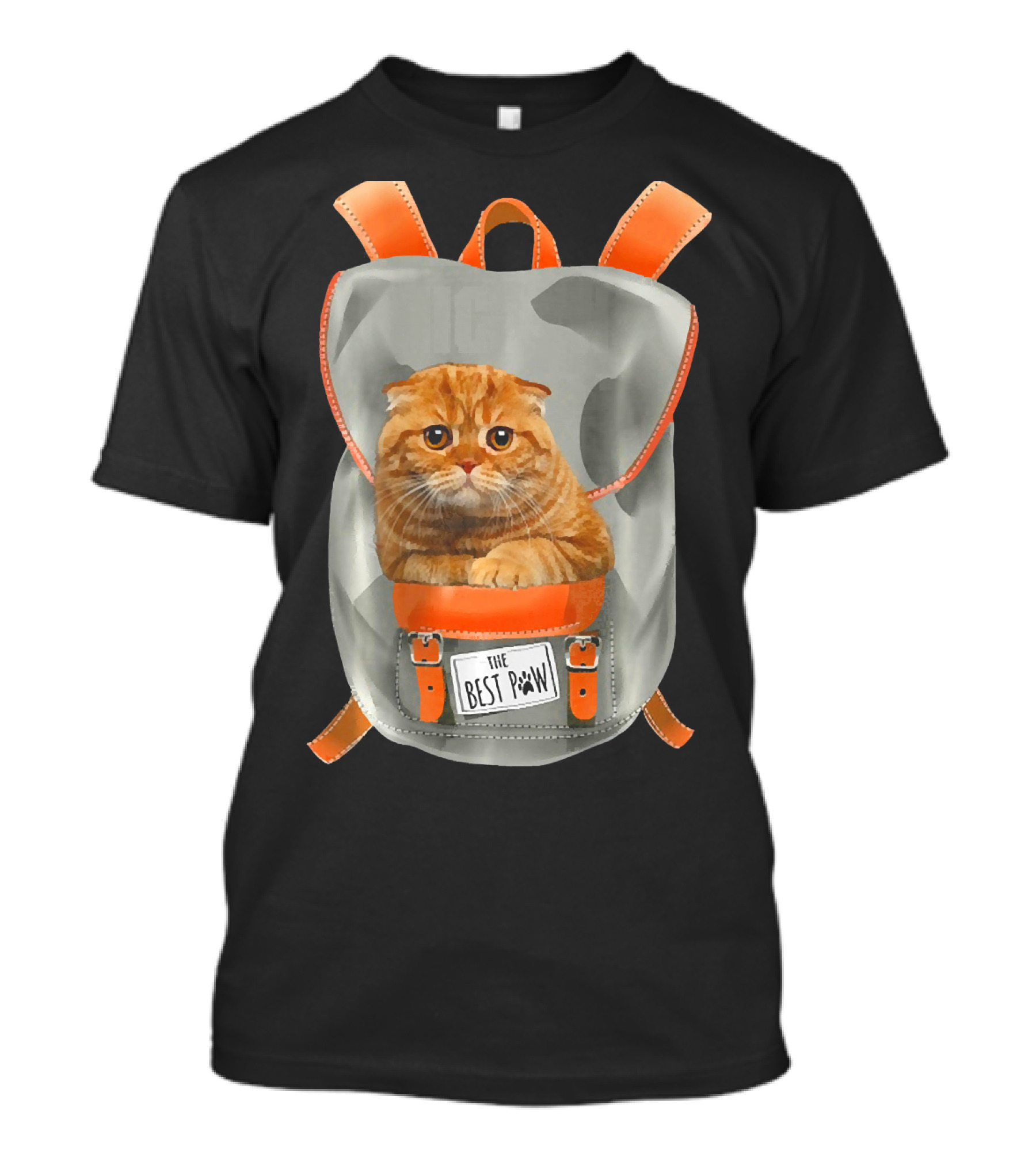 The Best Paw Funny Scottish Fold Backpack Pocket Cat T-Shirt