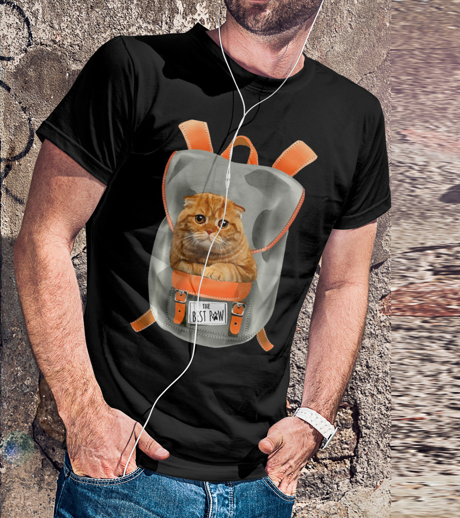 The Best Paw Funny Scottish Fold Backpack Pocket Cat T-Shirt