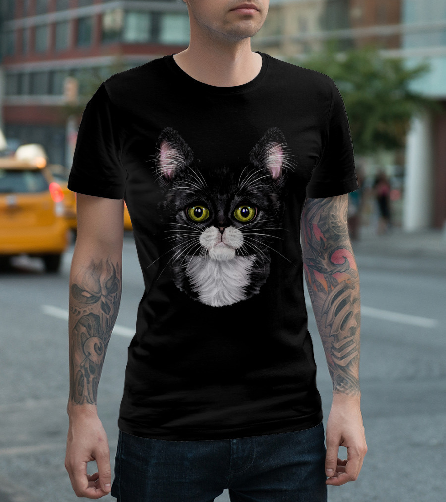Tuxedo Kitten Face Tabby Cat Cute T-Shirt