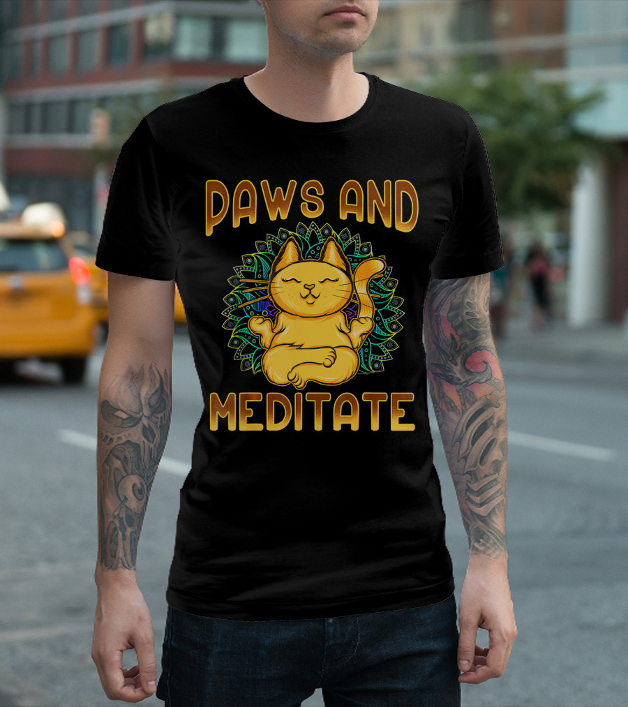 Paws and Meditate Cat Yoga Namaste Kitty Lover T-Shirt