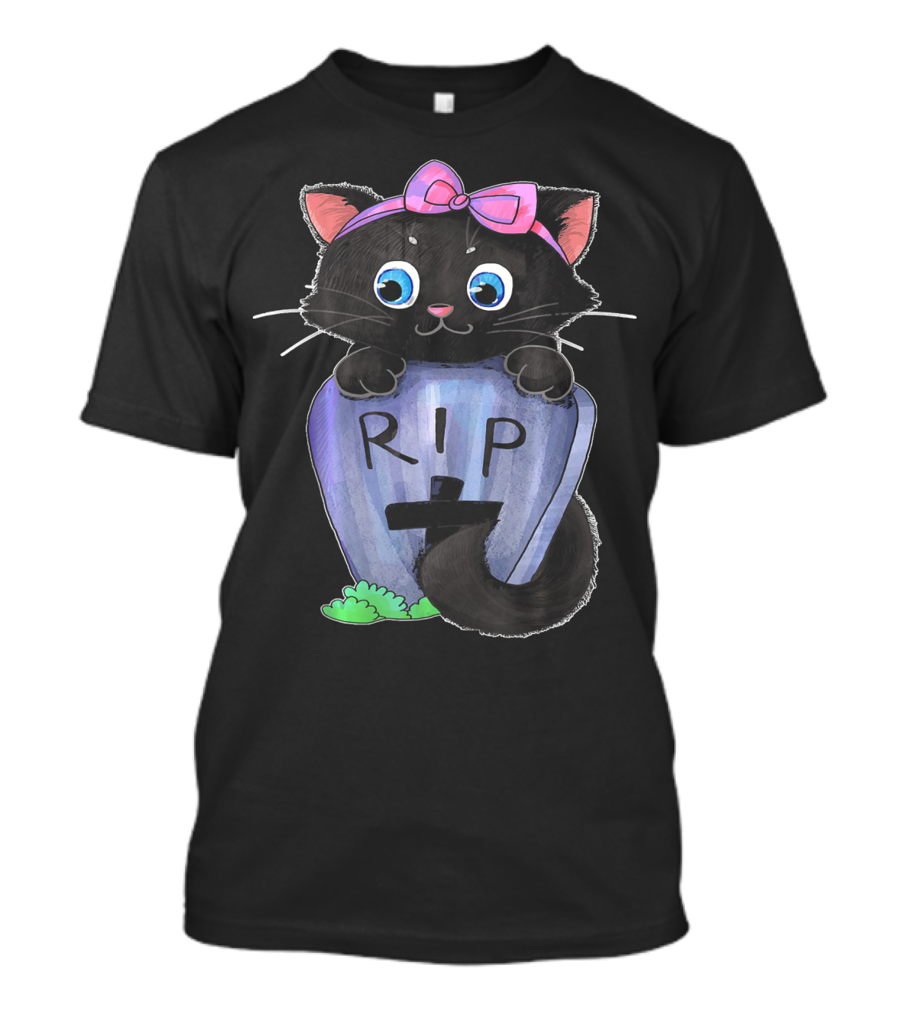 Cute Kitty Kitten With Bow On Gravestone RIP T-Shirt