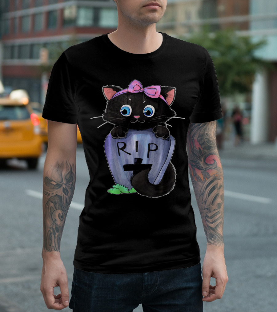 Cute Kitty Kitten With Bow On Gravestone RIP T-Shirt