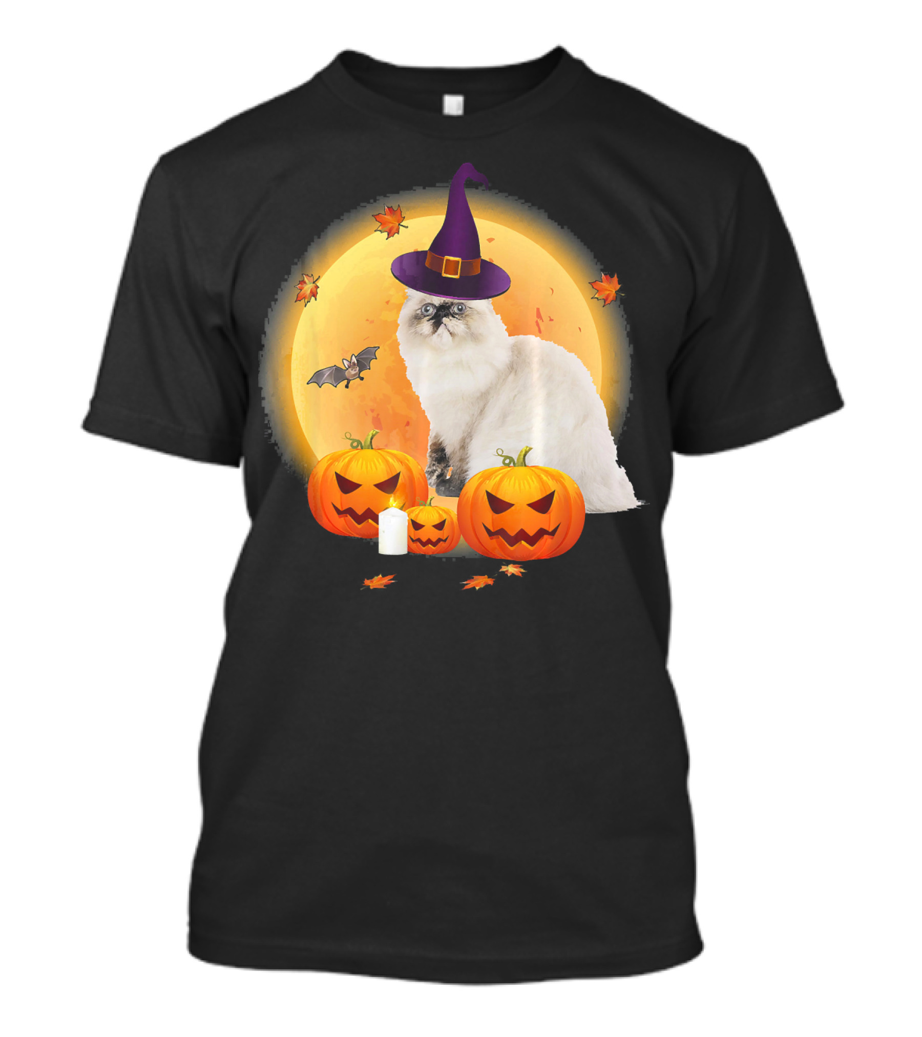 Himalayan Cat Halloween Witch Hat Pumpkins Full Moon T-Shirt