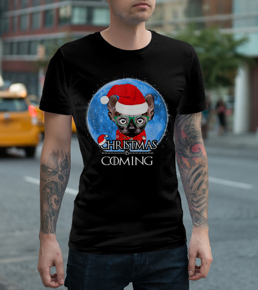 Santa Sphynx Cat Christmas Is Coming T-Shirt