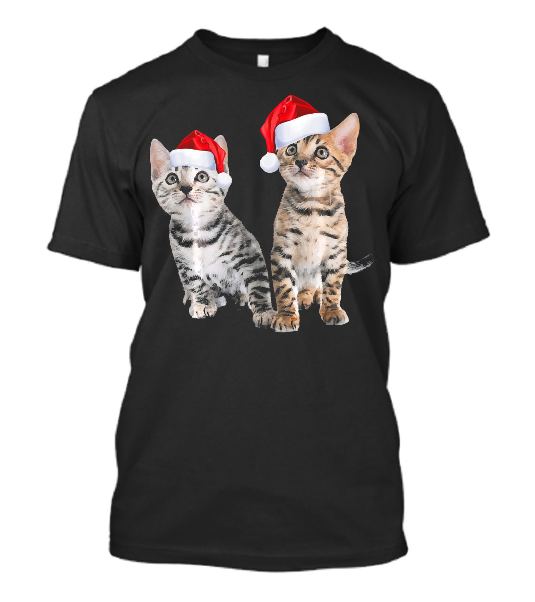 Bengal Kitten Cute Santa Hat Christmas Cats T-Shirt