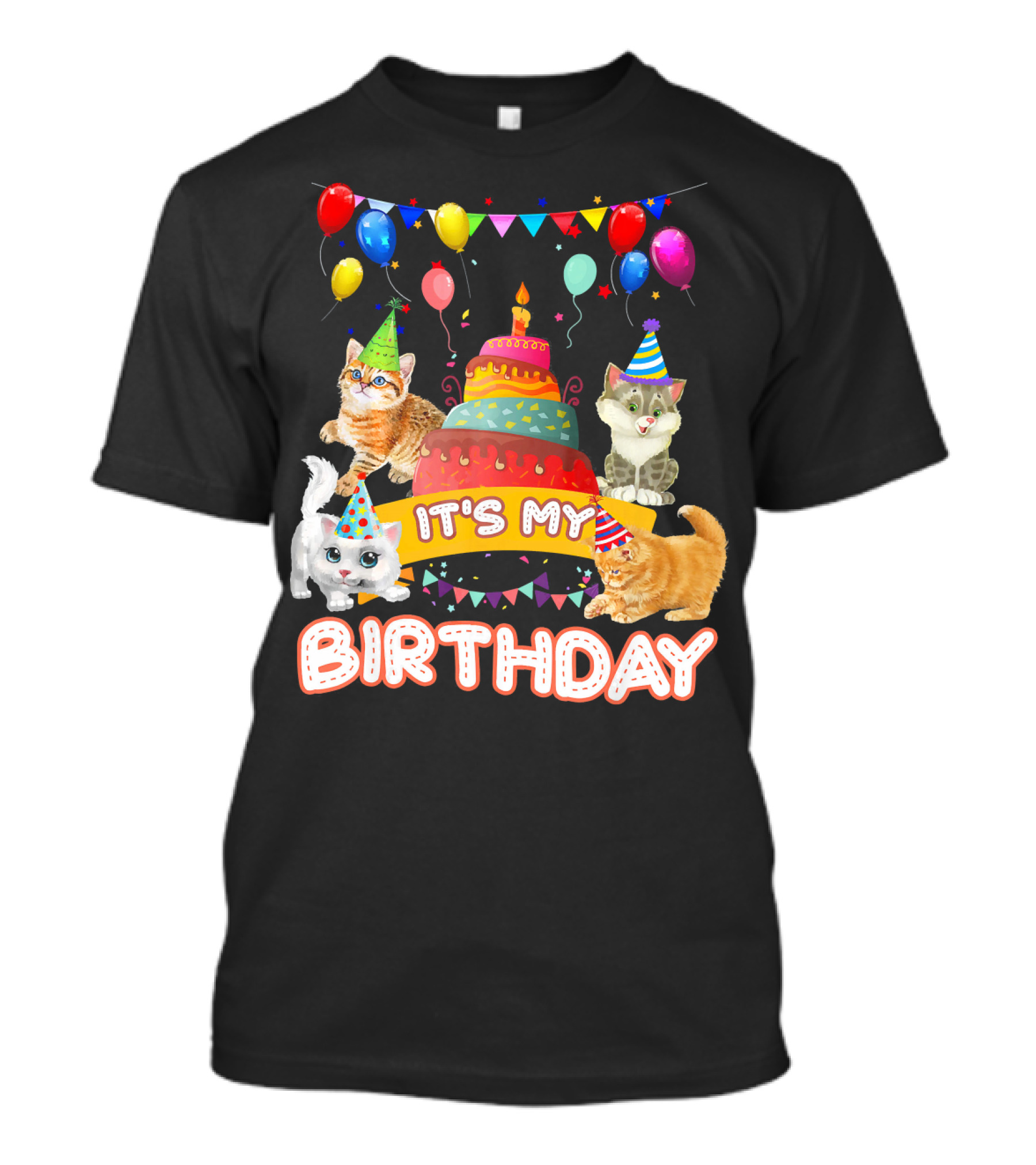 It's My Birthday Cats With Cake And Balloons Party Day T-Shirt
