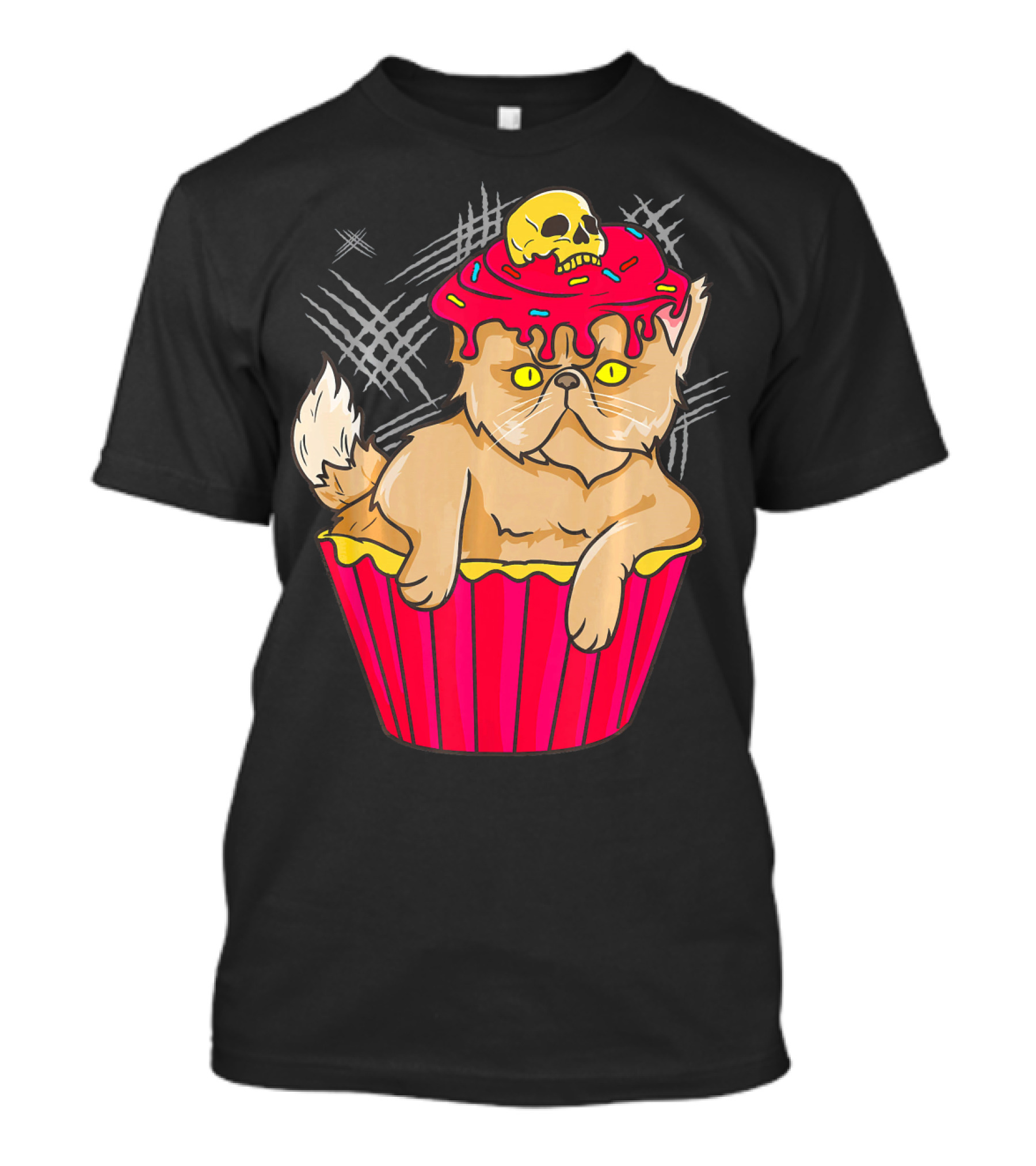 Gothic Cat Cupcake Funny Kitty Skull Dessert T-Shirt
