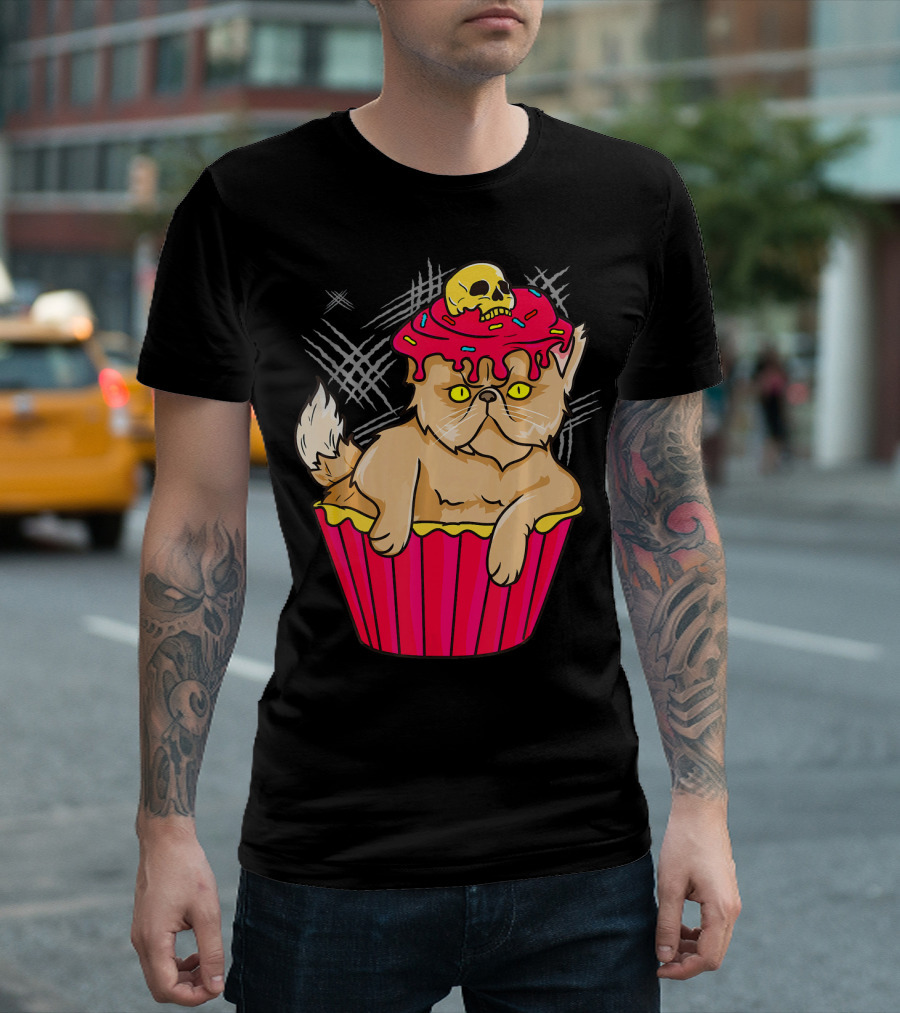 Gothic Cat Cupcake Funny Kitty Skull Dessert T-Shirt