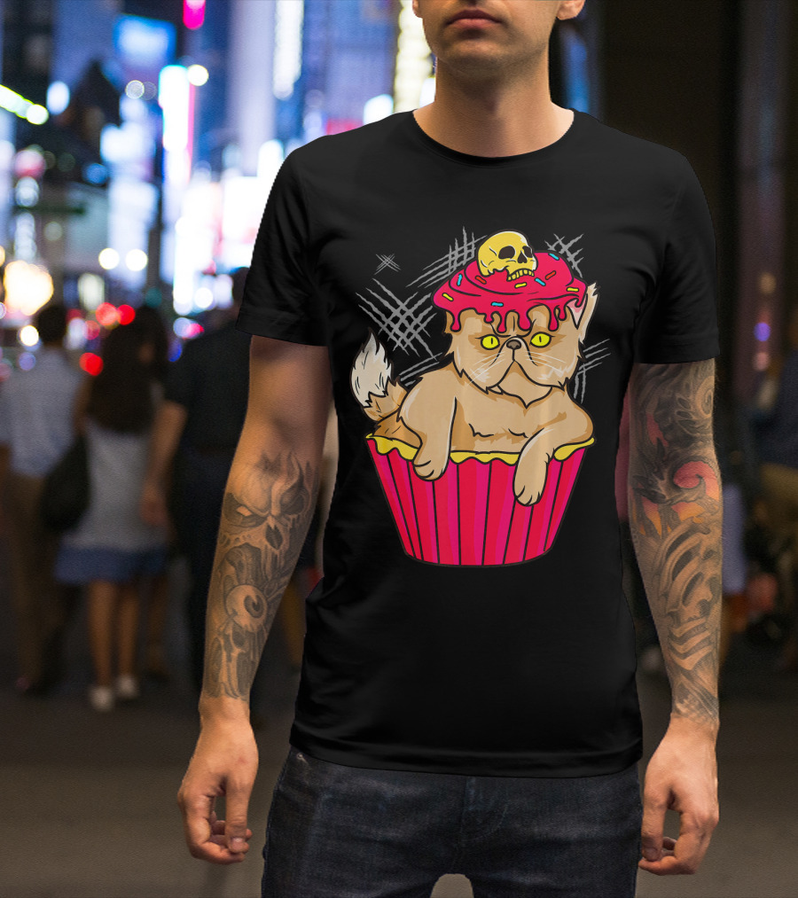 Gothic Cat Cupcake Funny Kitty Skull Dessert T-Shirt