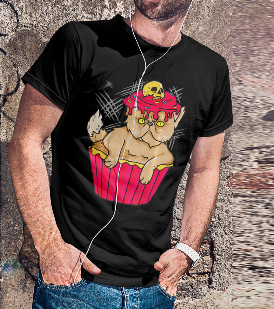 Gothic Cat Cupcake Funny Kitty Skull Dessert T-Shirt