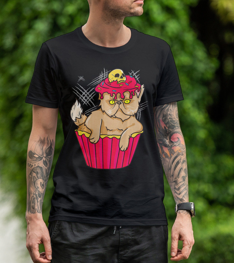 Gothic Cat Cupcake Funny Kitty Skull Dessert T-Shirt