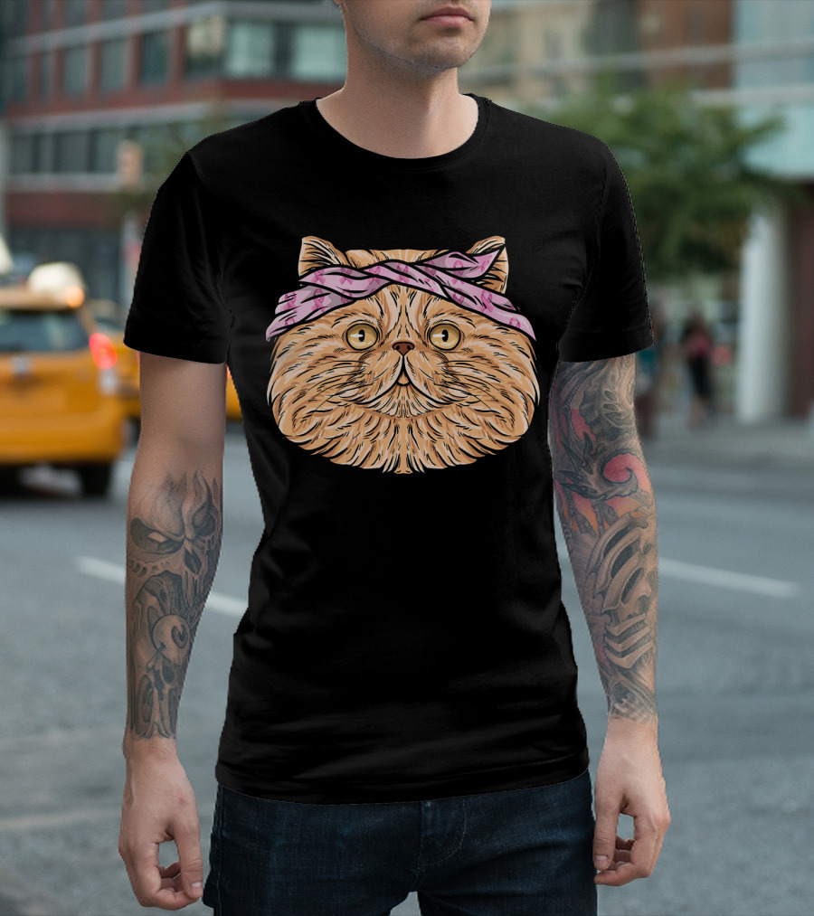 Breast Cancer Survivor Pink Ribbon Cat Bandana T-Shirt