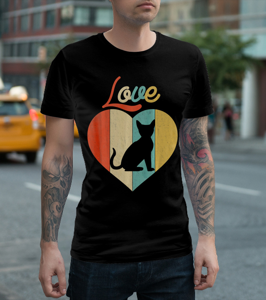 Love Vintage Retro Devon Rex Cat Heart T-Shirt