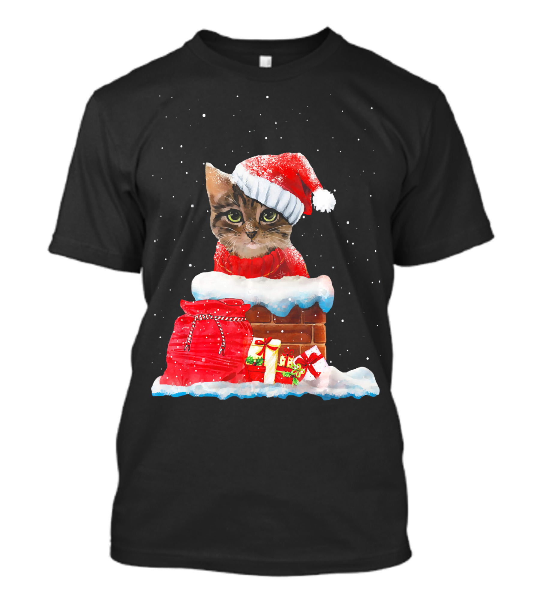 Meowy Xmas Cats Santa Hat Snow Christmas Chimney Gifts T-Shirt