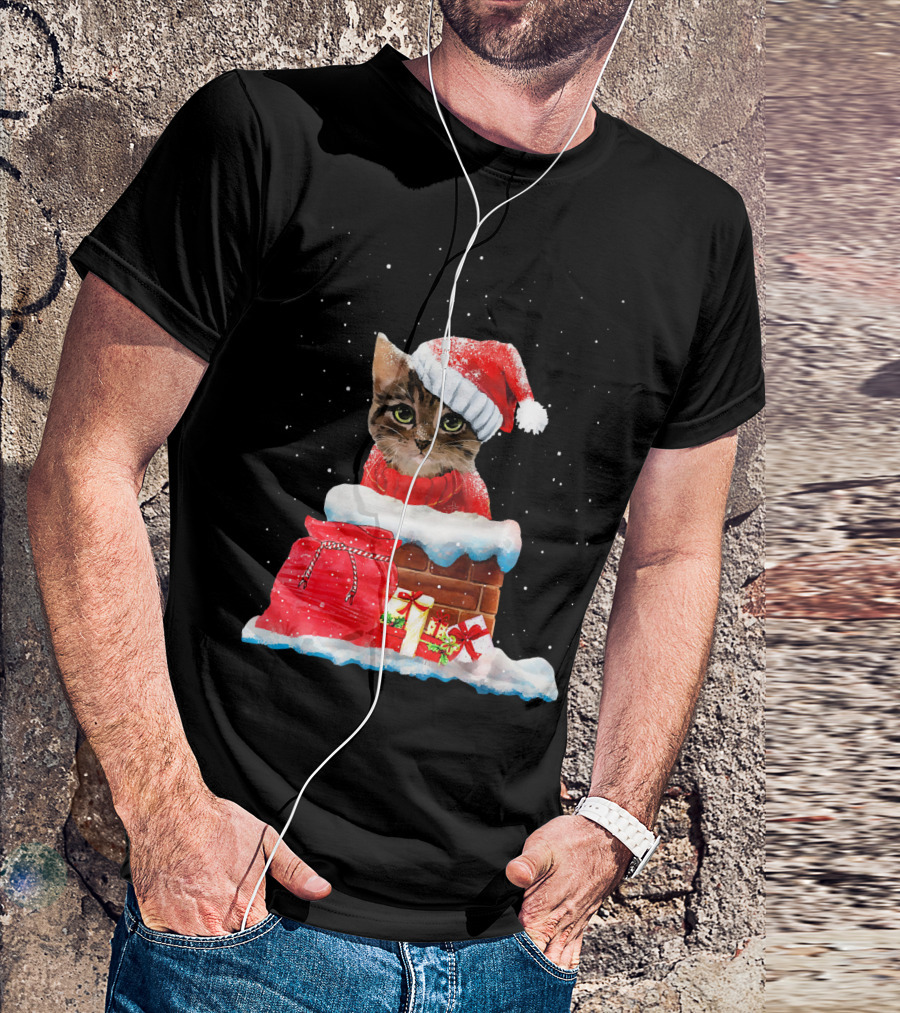 Meowy Xmas Cats Santa Hat Snow Christmas Chimney Gifts T-Shirt