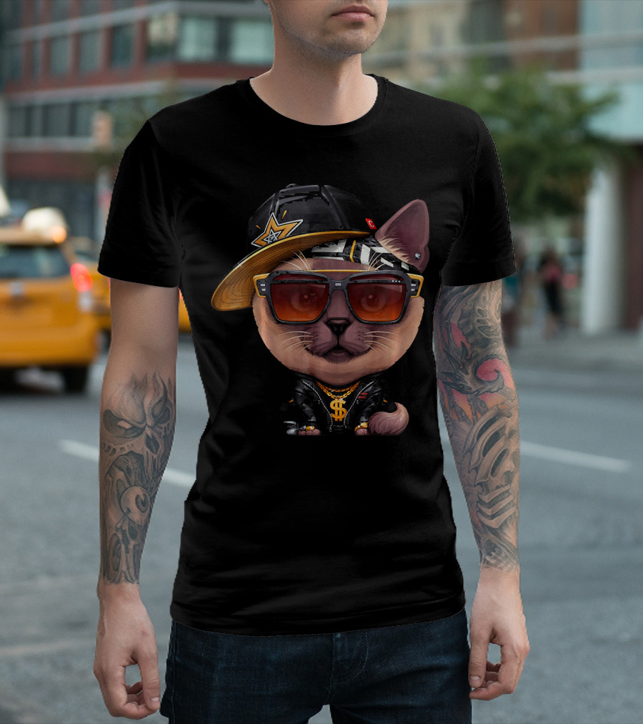 Siamese Cat Hip Hop Super Star Bling Style Cap Shades T-Shirt