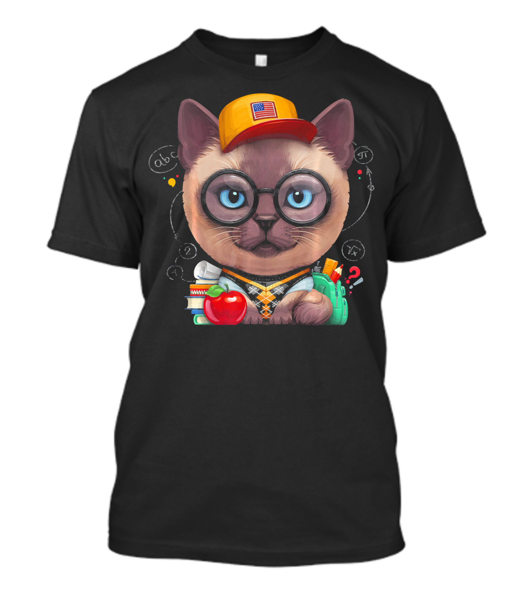 Siamese Cat Nerd Glasses School Backpack Books American Hat T-Shirt
