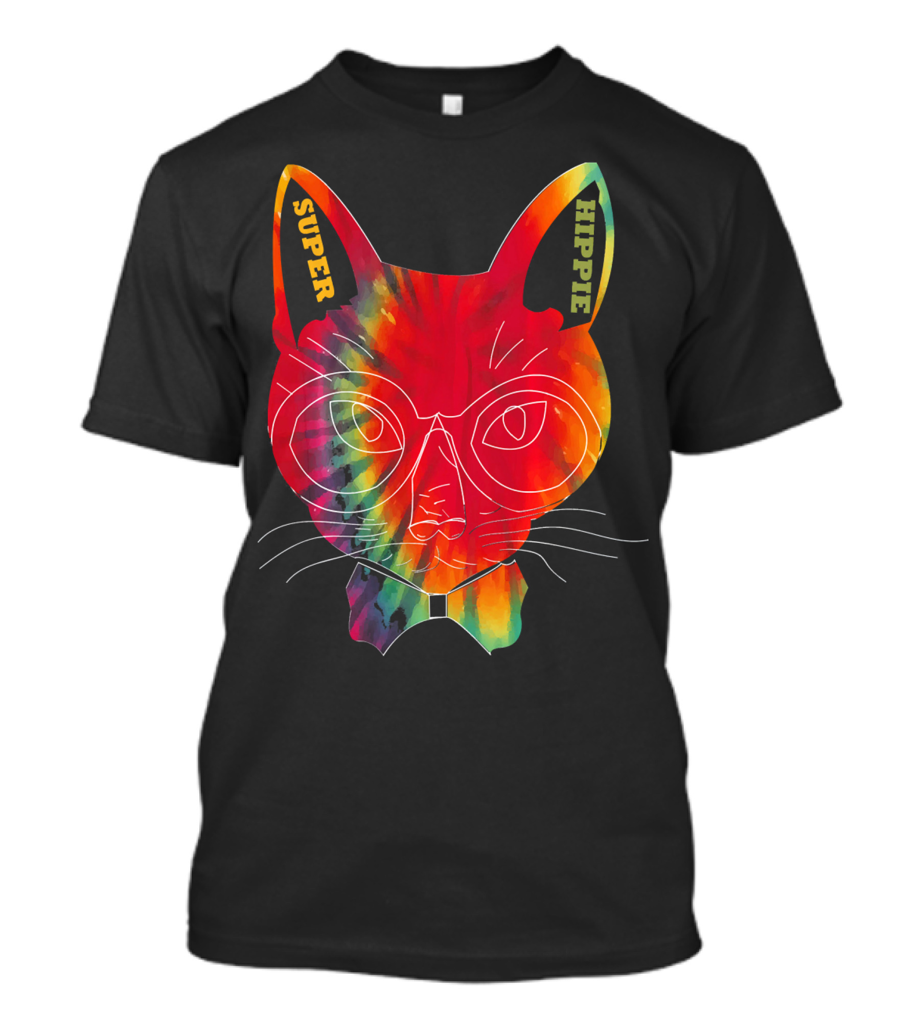 Super Hippie Tie Dye Cat Colorful Tye Dye T-Shirt