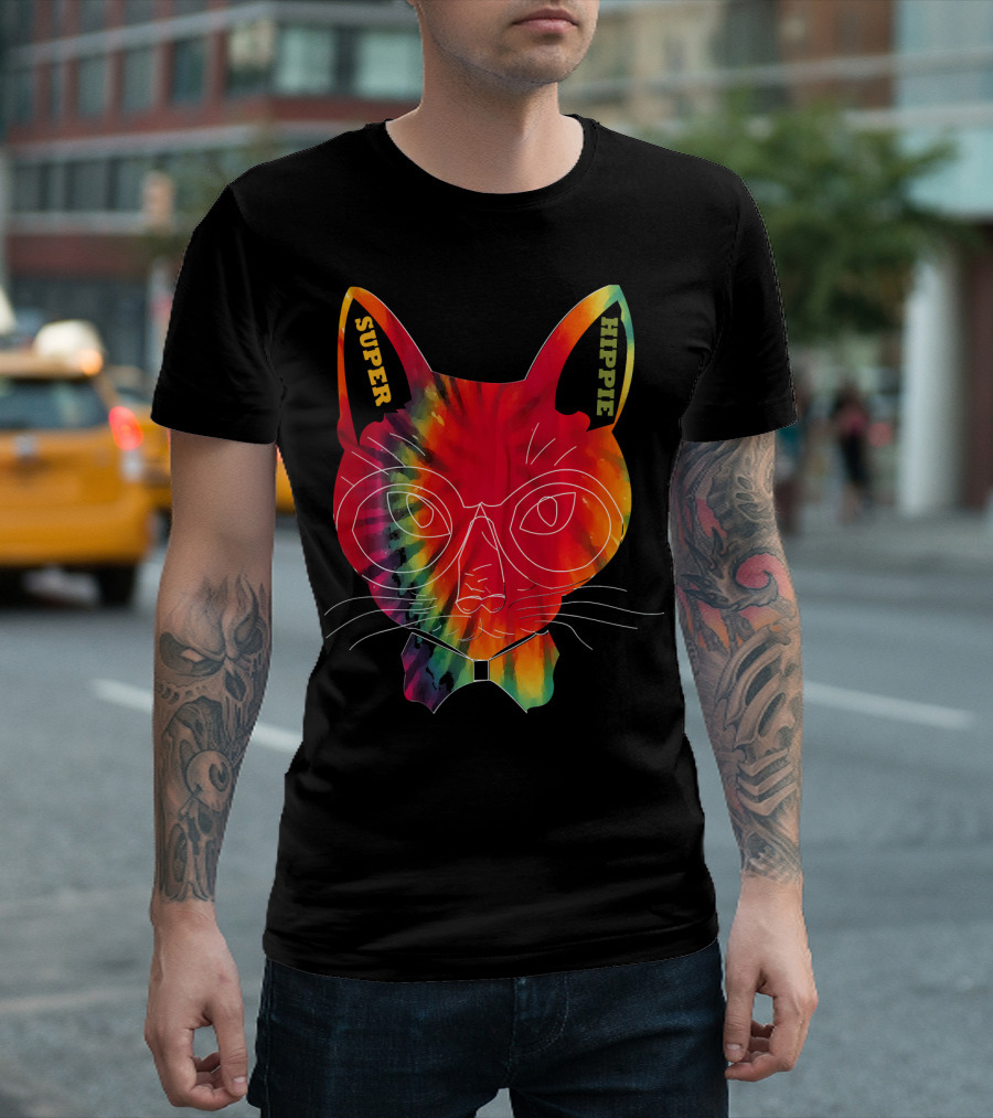 Super Hippie Tie Dye Cat Colorful Tye Dye T-Shirt