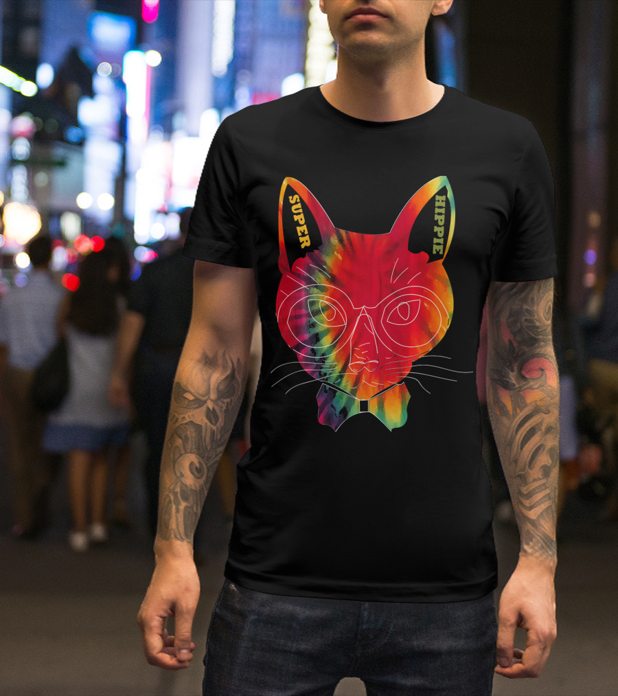 Super Hippie Tie Dye Cat Colorful Tye Dye T-Shirt