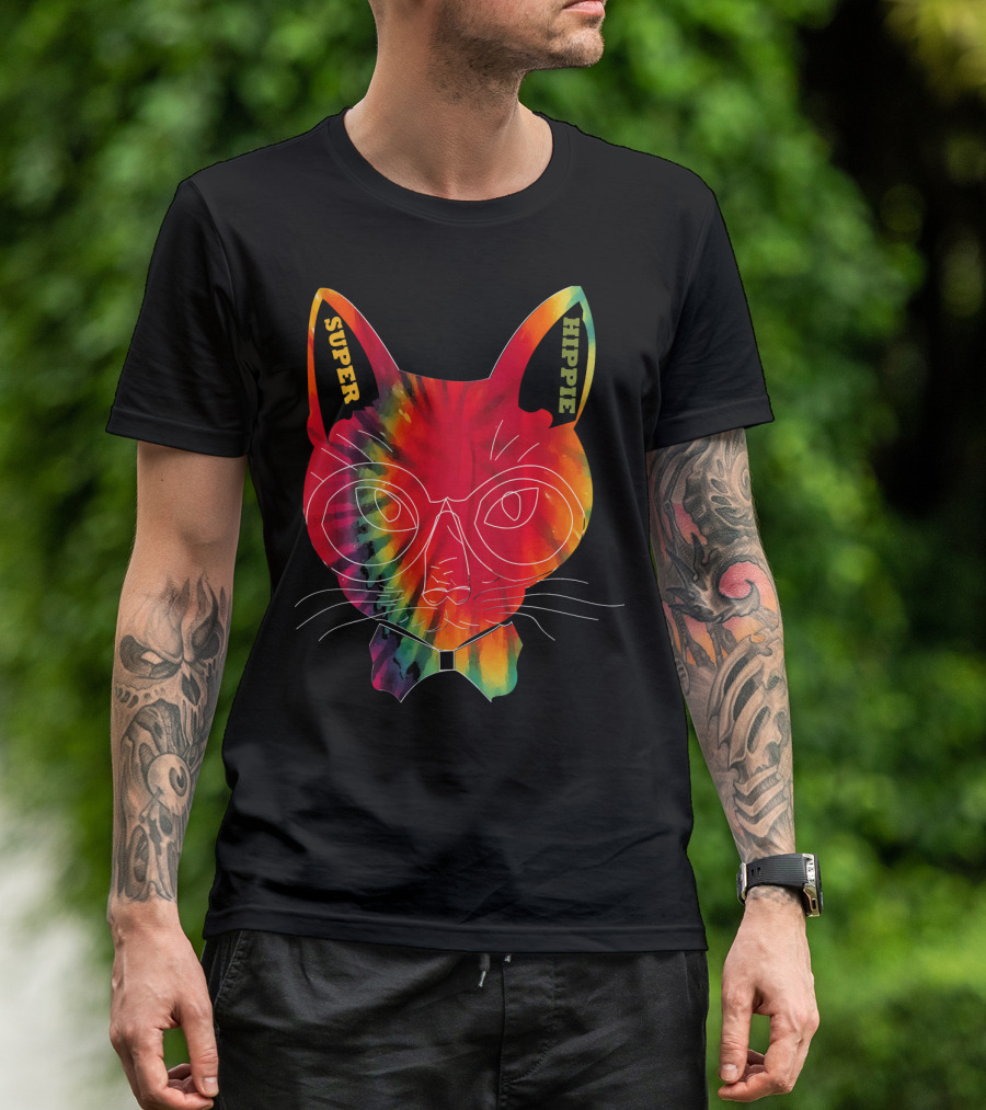 Super Hippie Tie Dye Cat Colorful Tye Dye T-Shirt