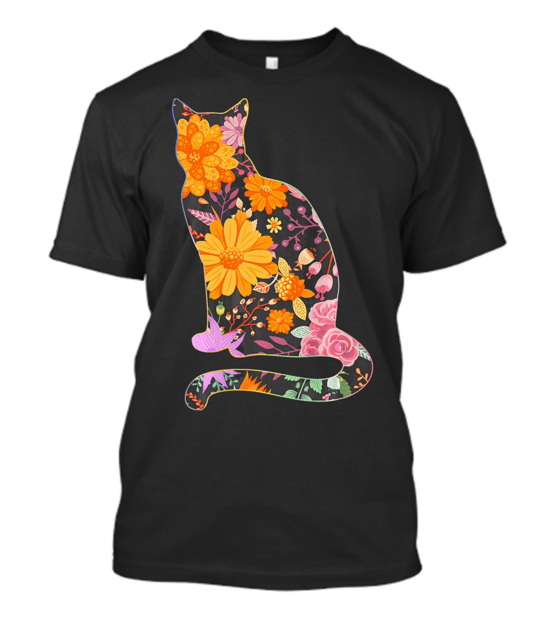 Floral Flower Vintage Retro Cat T-Shirt