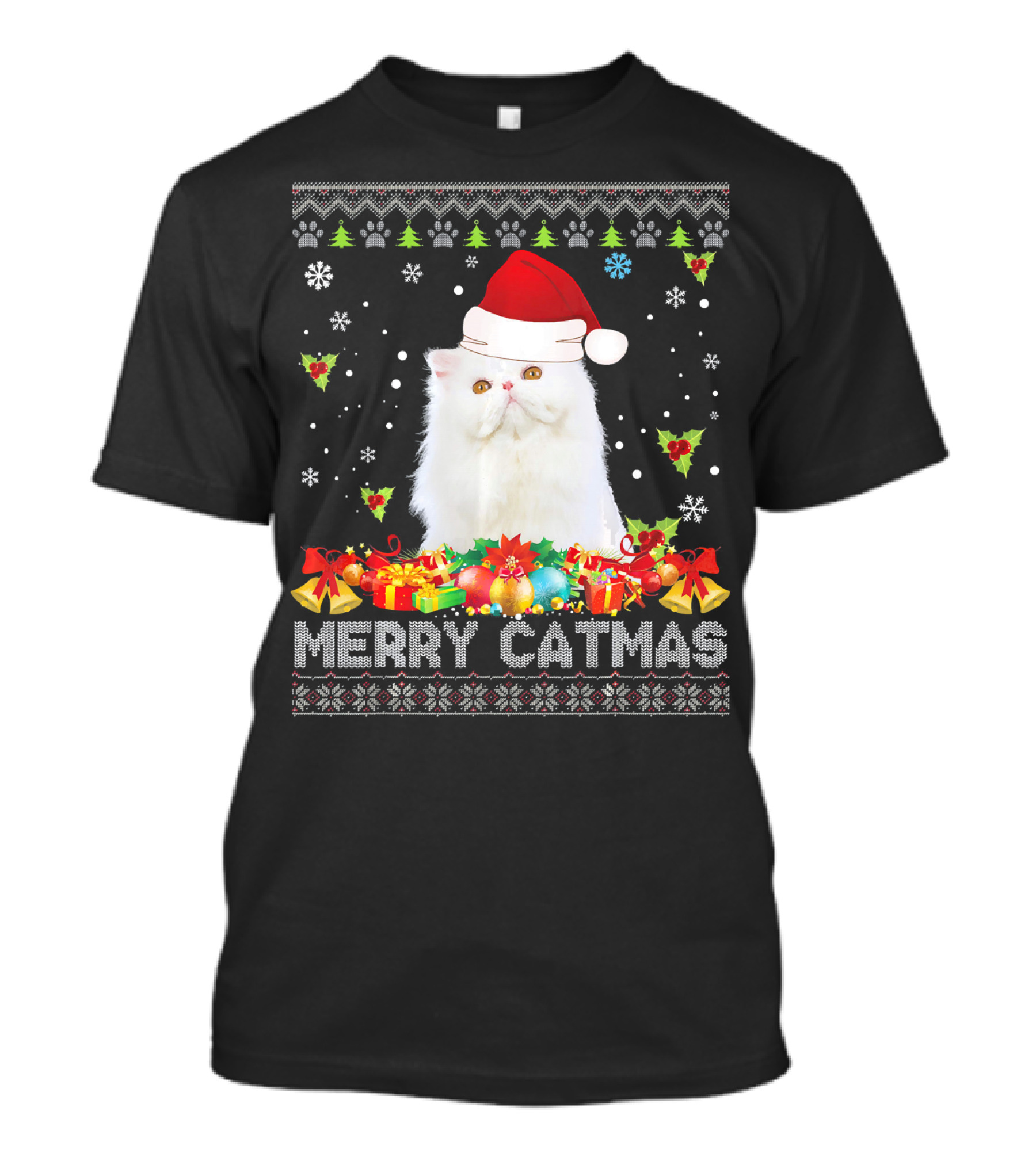 Merry Catmas Persian Cat Santa Hat Christmas Gifts T-Shirt