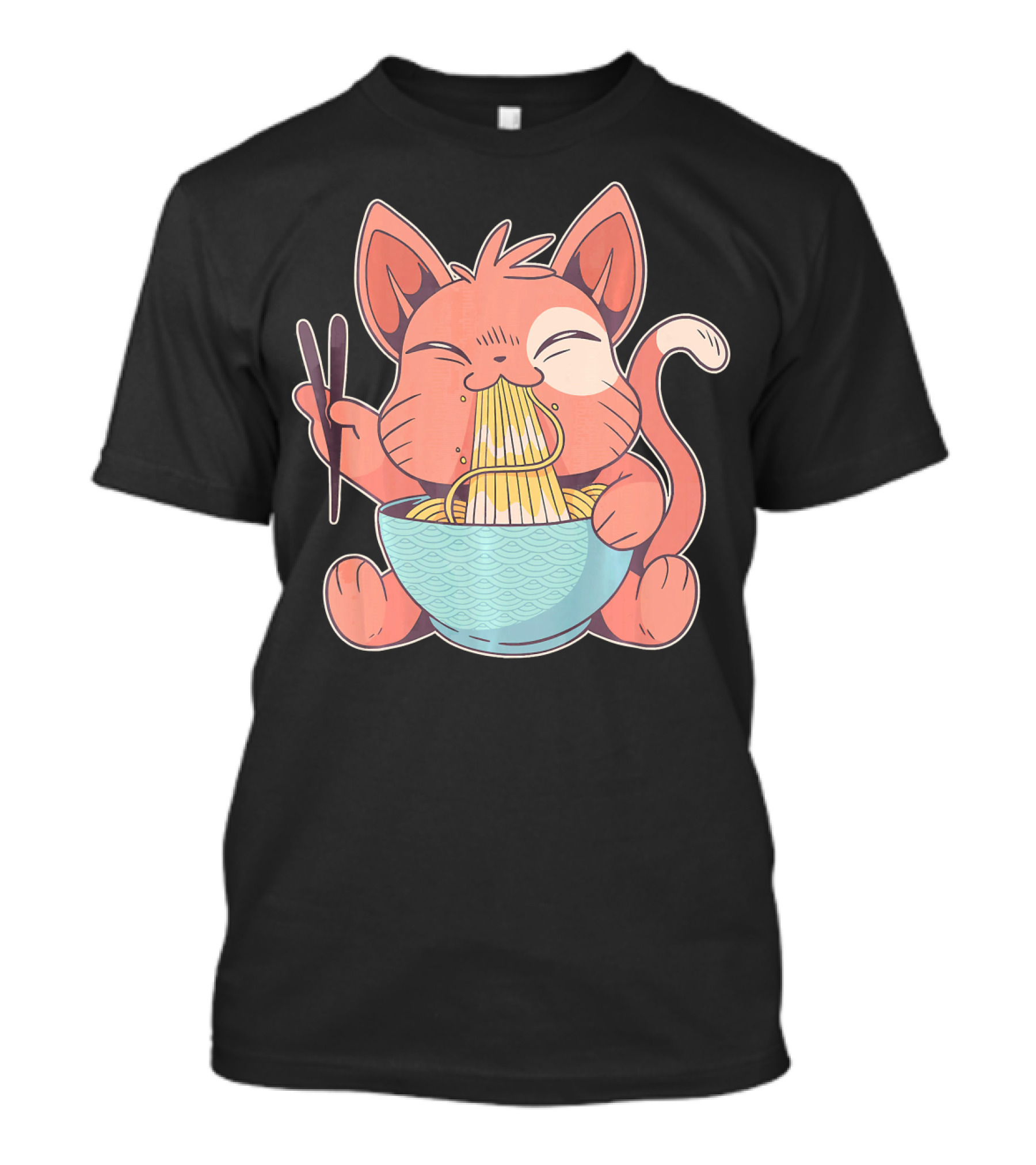 Funny Kawaii Cat Enjoying Ramen With Chopsticks T-Shirt