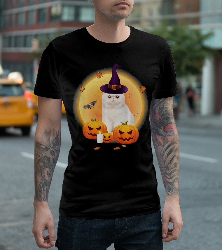 Exotic Shorthair Cat Witch Hat Pumpkin Halloween T-Shirt