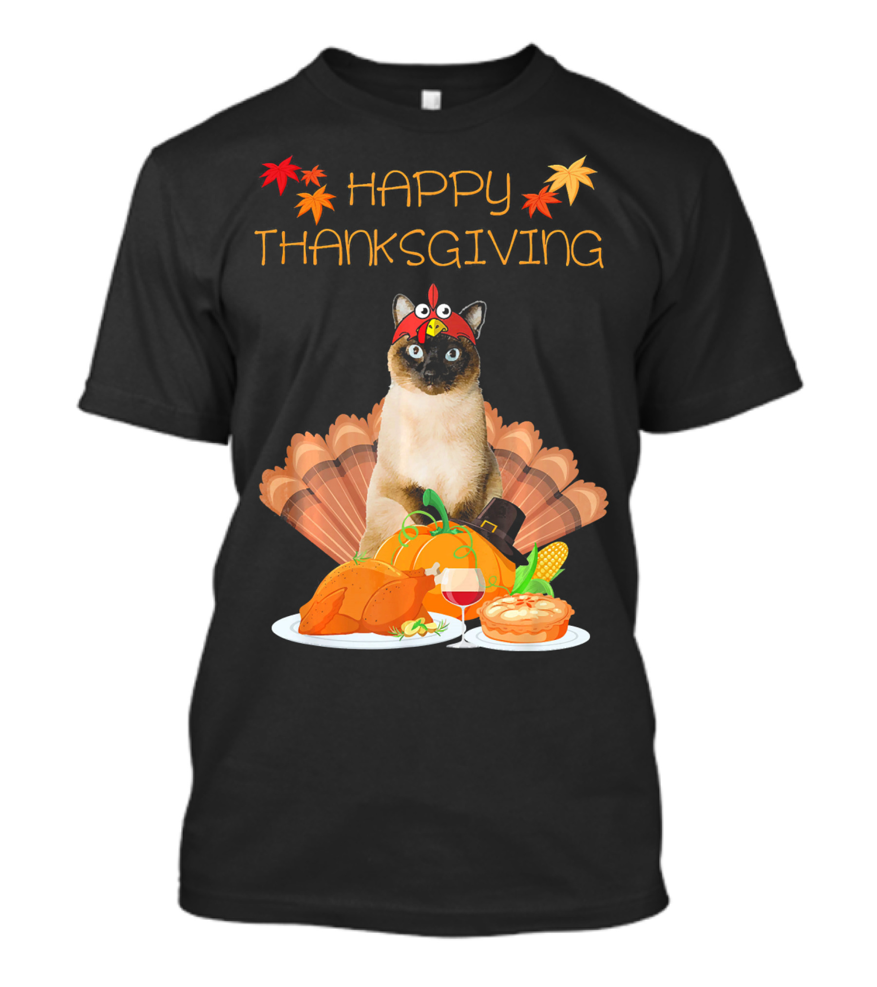 HAPPY THANKSGIVING SIAMESE CAT TURKEY PUMPKIN PIE FEAST T-Shirt
