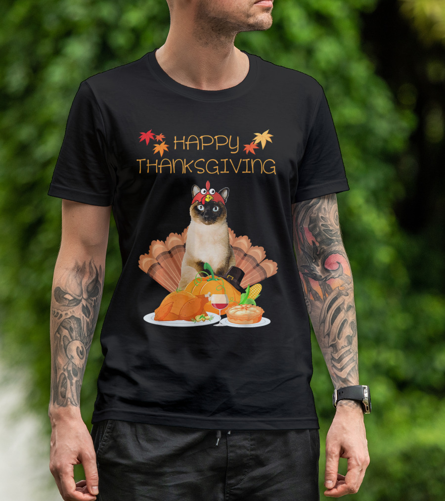 HAPPY THANKSGIVING SIAMESE CAT TURKEY PUMPKIN PIE FEAST T-Shirt