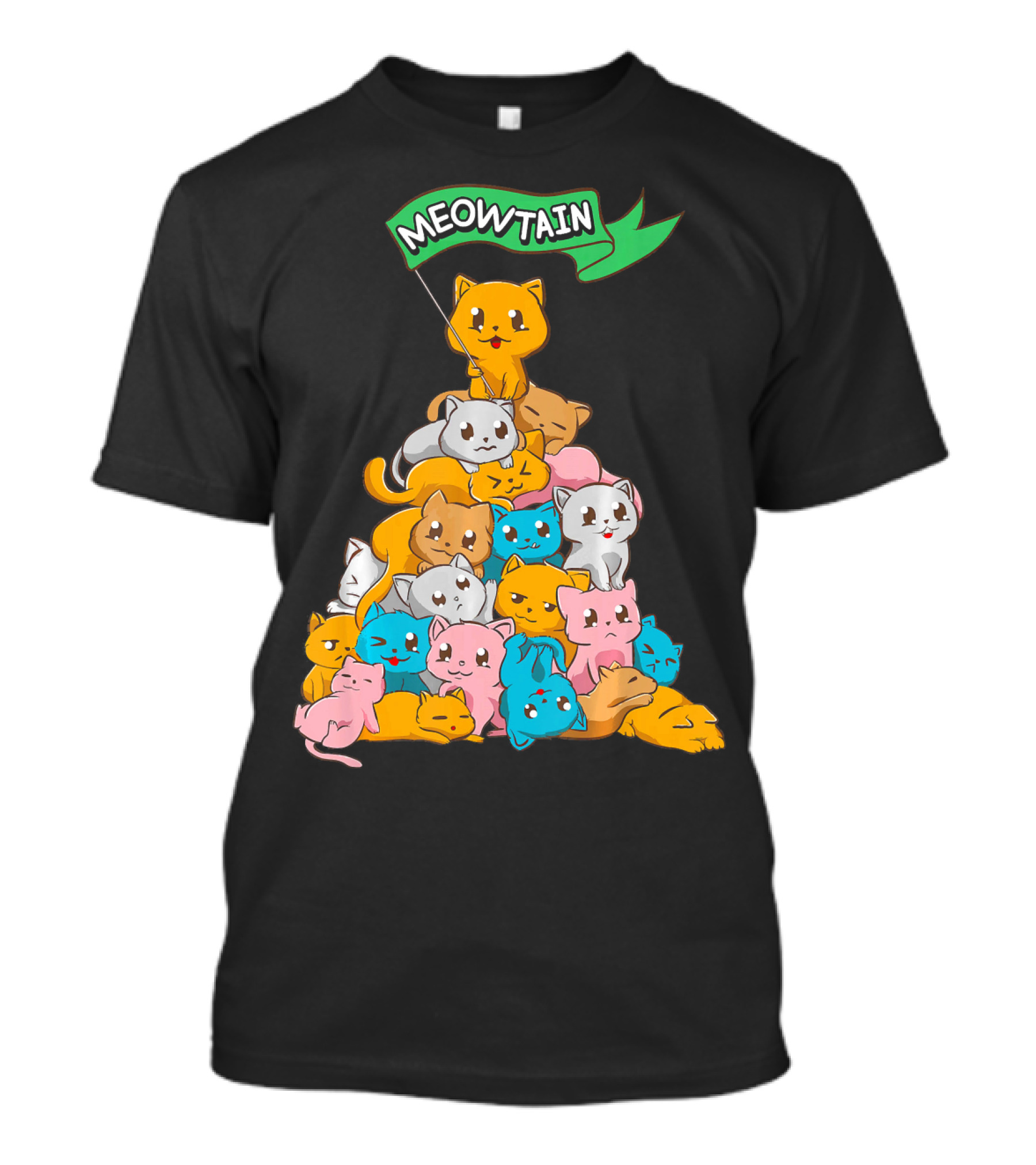Meowtain Cat Pyramid With Meowtain Banner T-Shirt