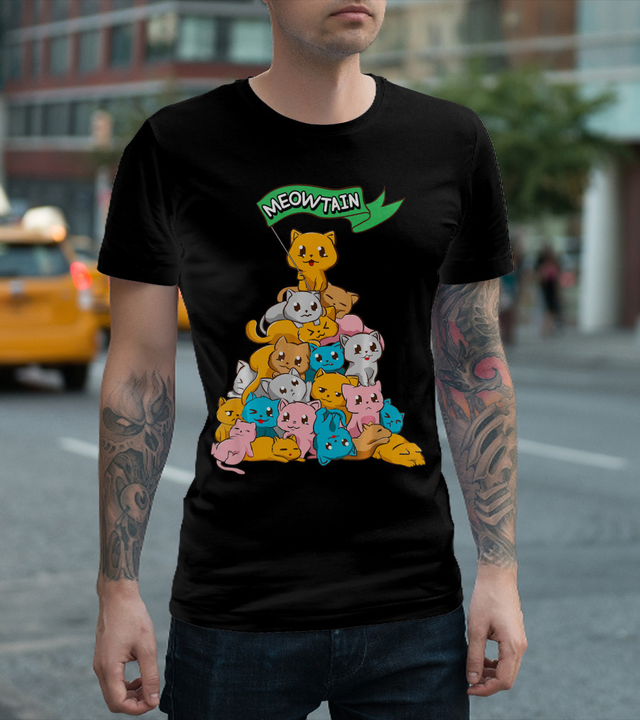 Meowtain Cat Pyramid With Meowtain Banner T-Shirt