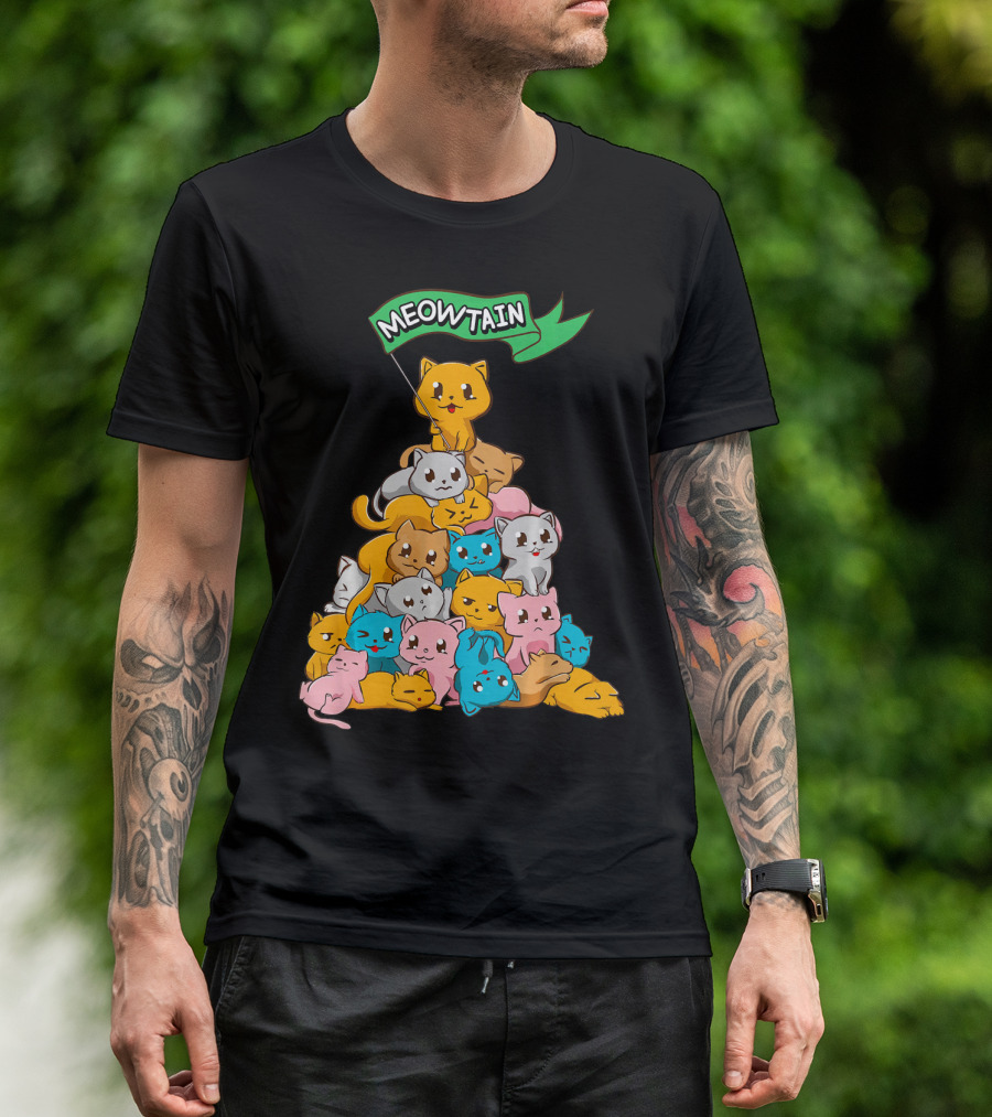 Meowtain Cat Pyramid With Meowtain Banner T-Shirt