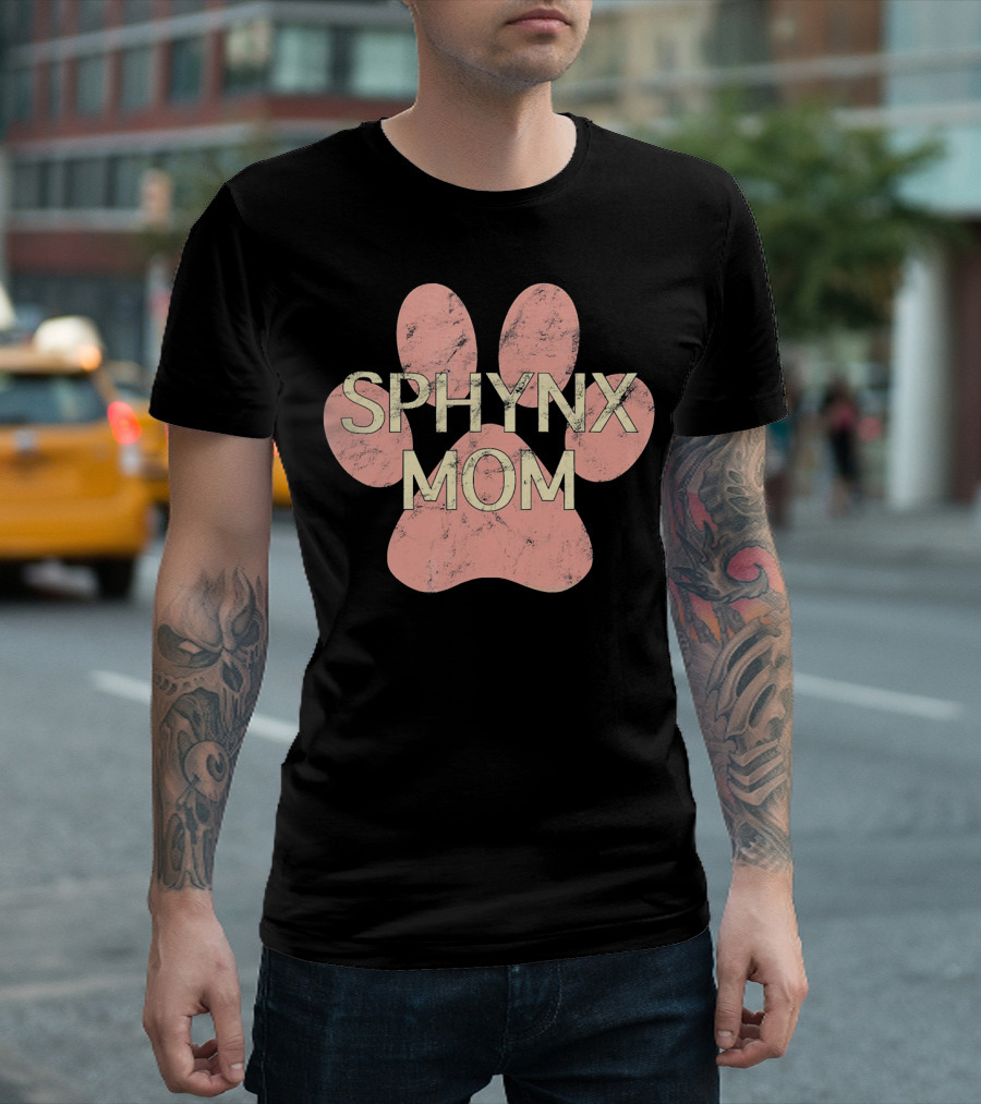Sphynx Mom Pink Distressed Cat Paw Prints T-Shirt