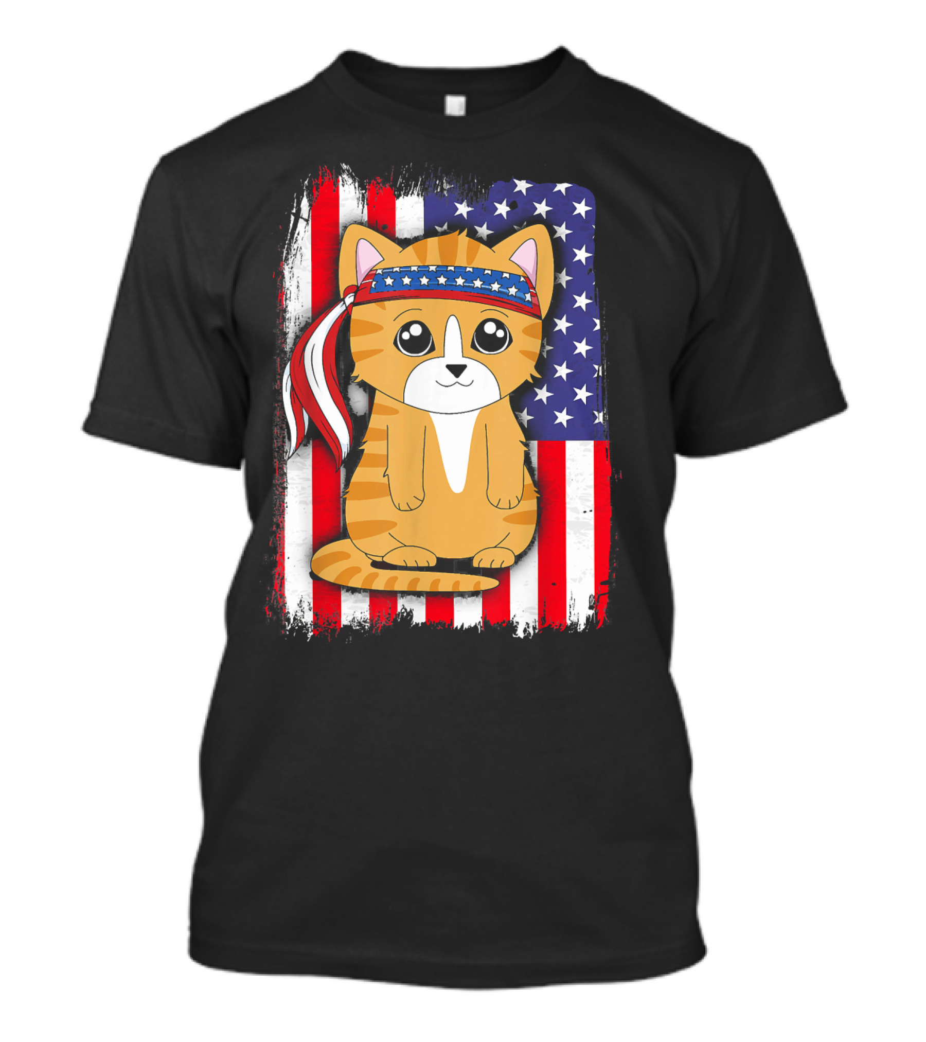 American Flag Cat Patriotic 4th Of July T-Shirt