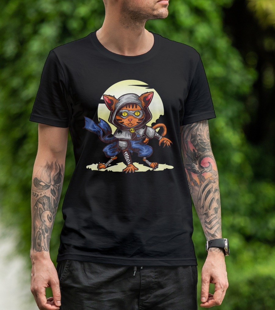Ninja Cat Funny Kitten And Kitty Lover Moonlit Adventure T-Shirt