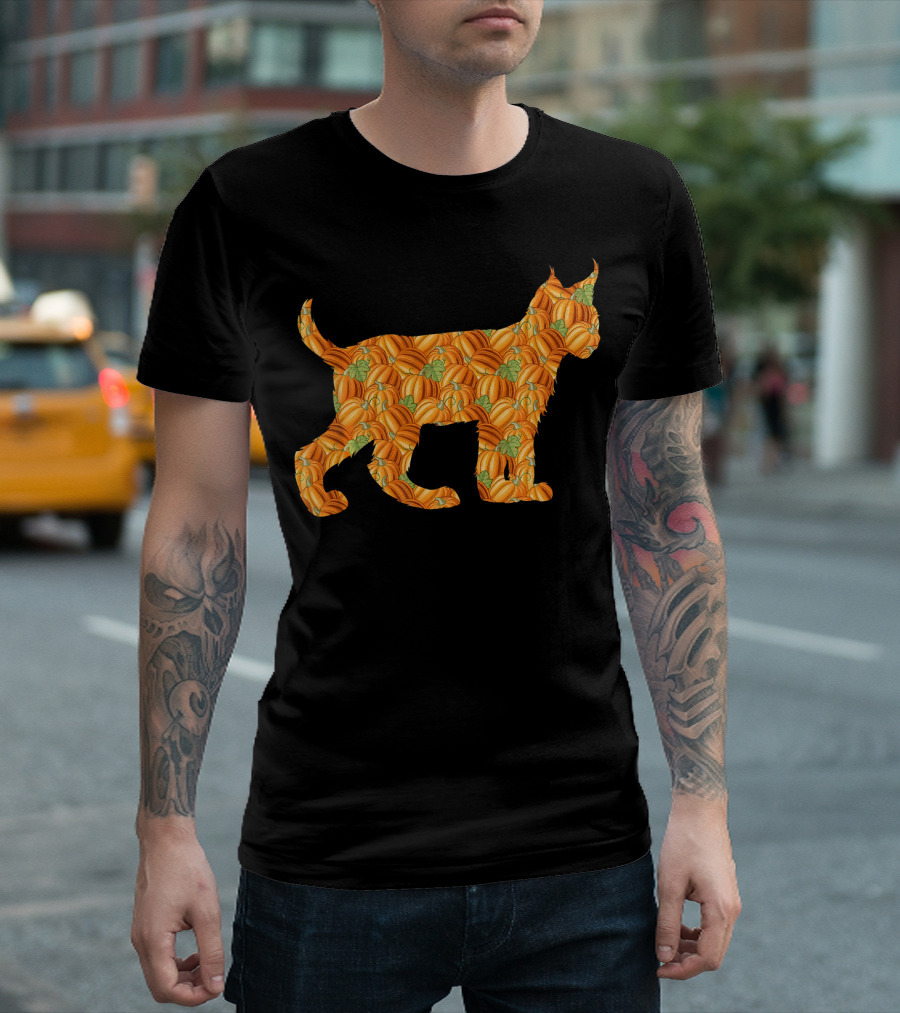 Lynx Halloween Wildcat Costume with Pumpkin Pattern Cara T-Shirt