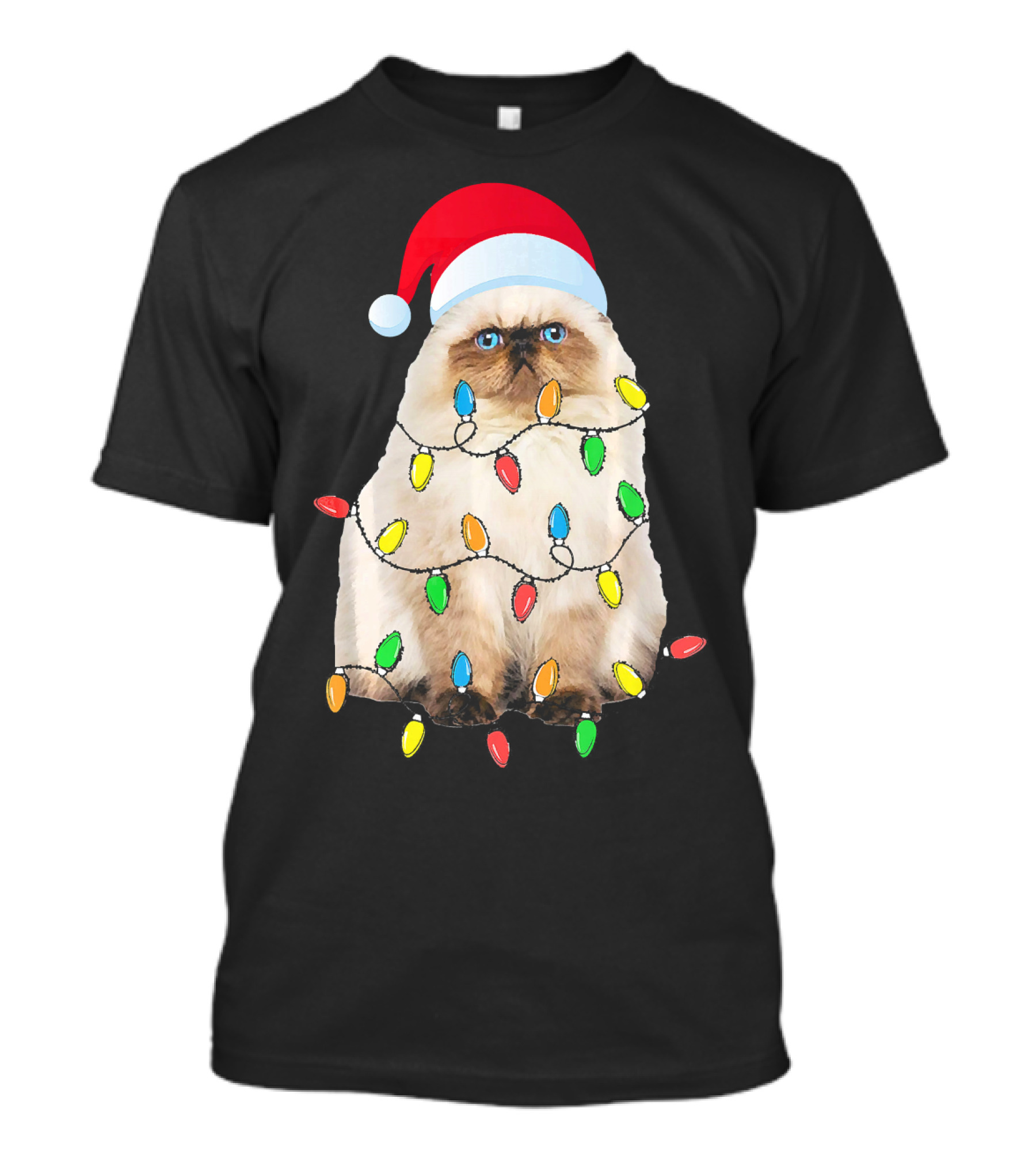 Christmas Himalayan Cat In Santa Hat With Funny Lights T-Shirt