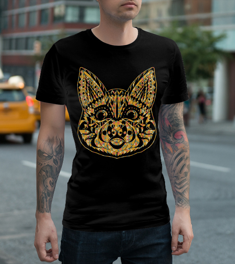 Maine Coon Head Geo Colorful Patterned Face T-Shirt