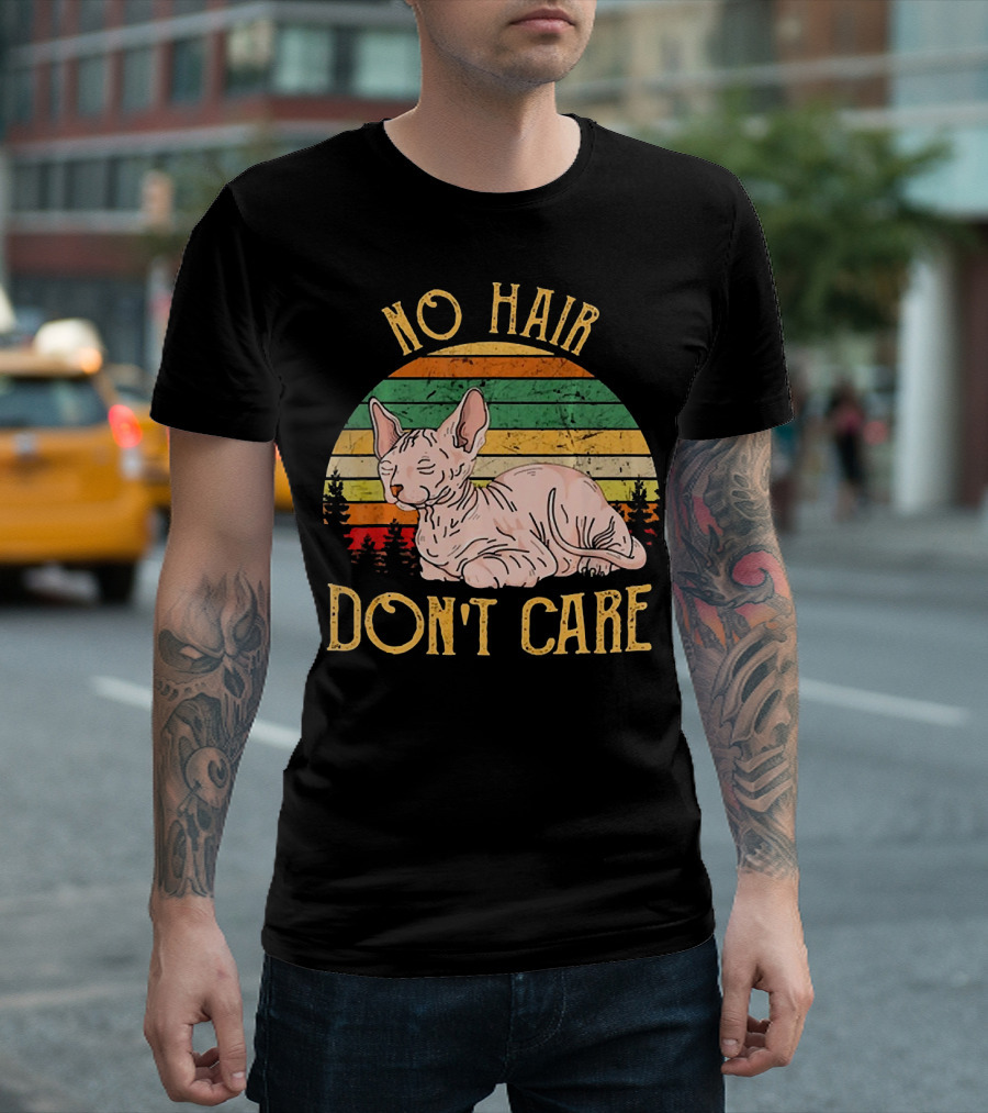 No Hair Don't Care Funny Sphynx Cat Retro T-Shirt