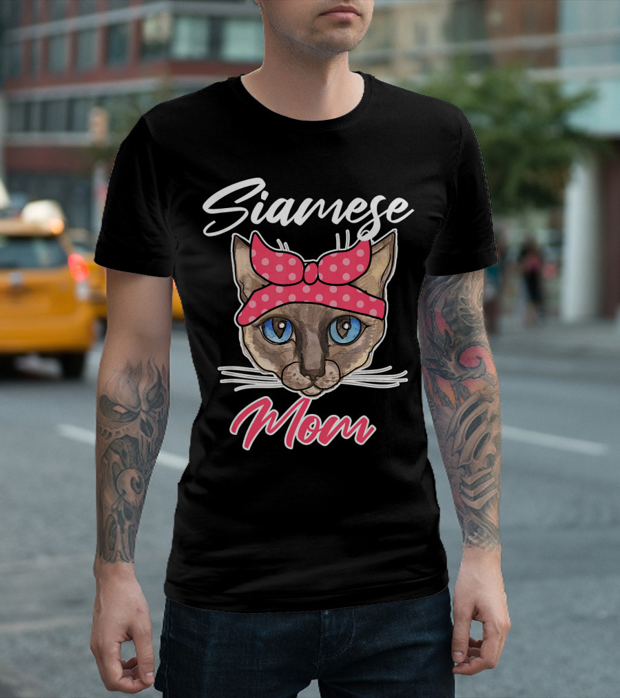 Siamese Cat Mom Bow Bandana Whiskers T-Shirt