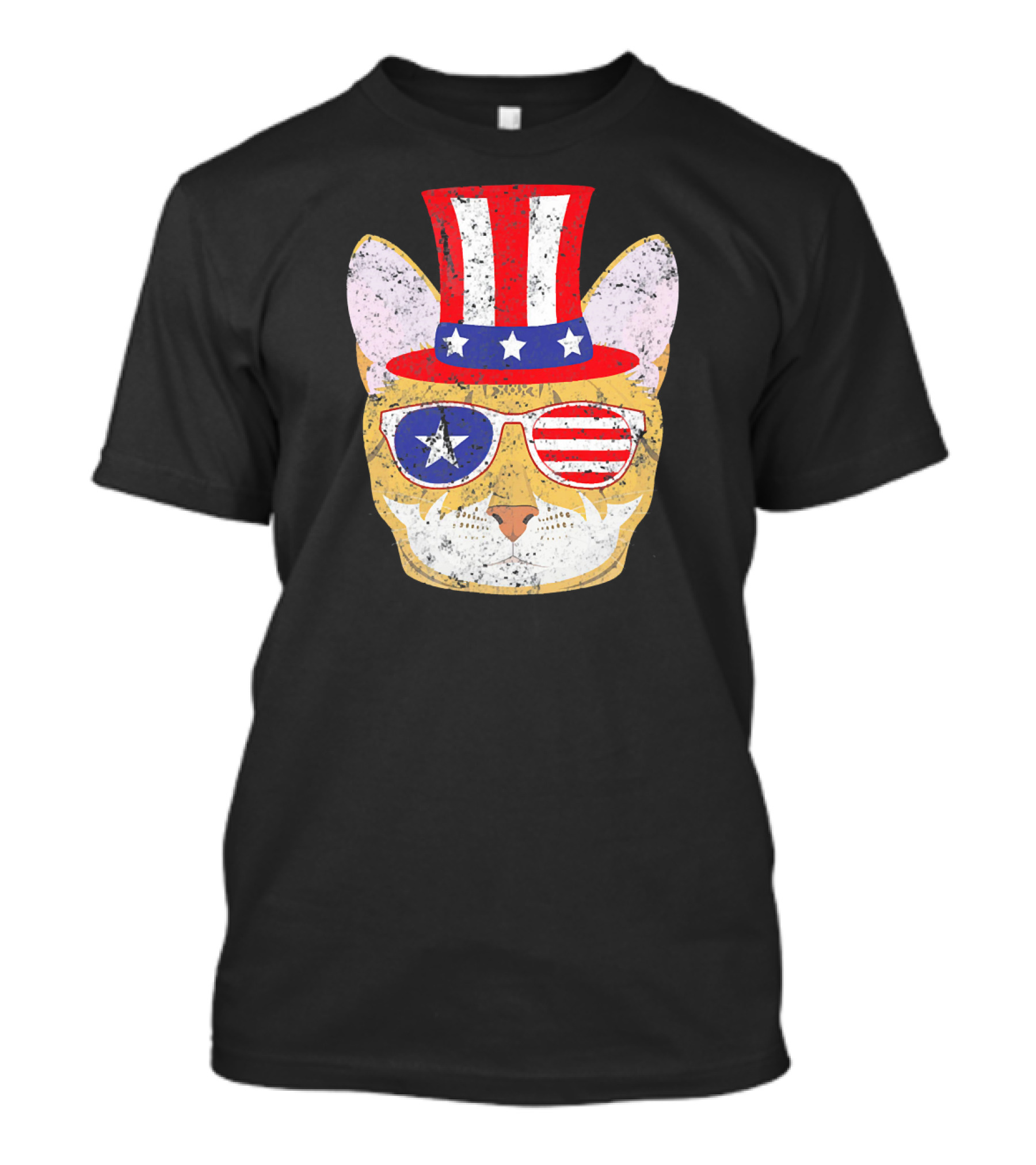 Patriotic Bengal Cat With Stars And Stripes Hat And Glasses T-Shirt