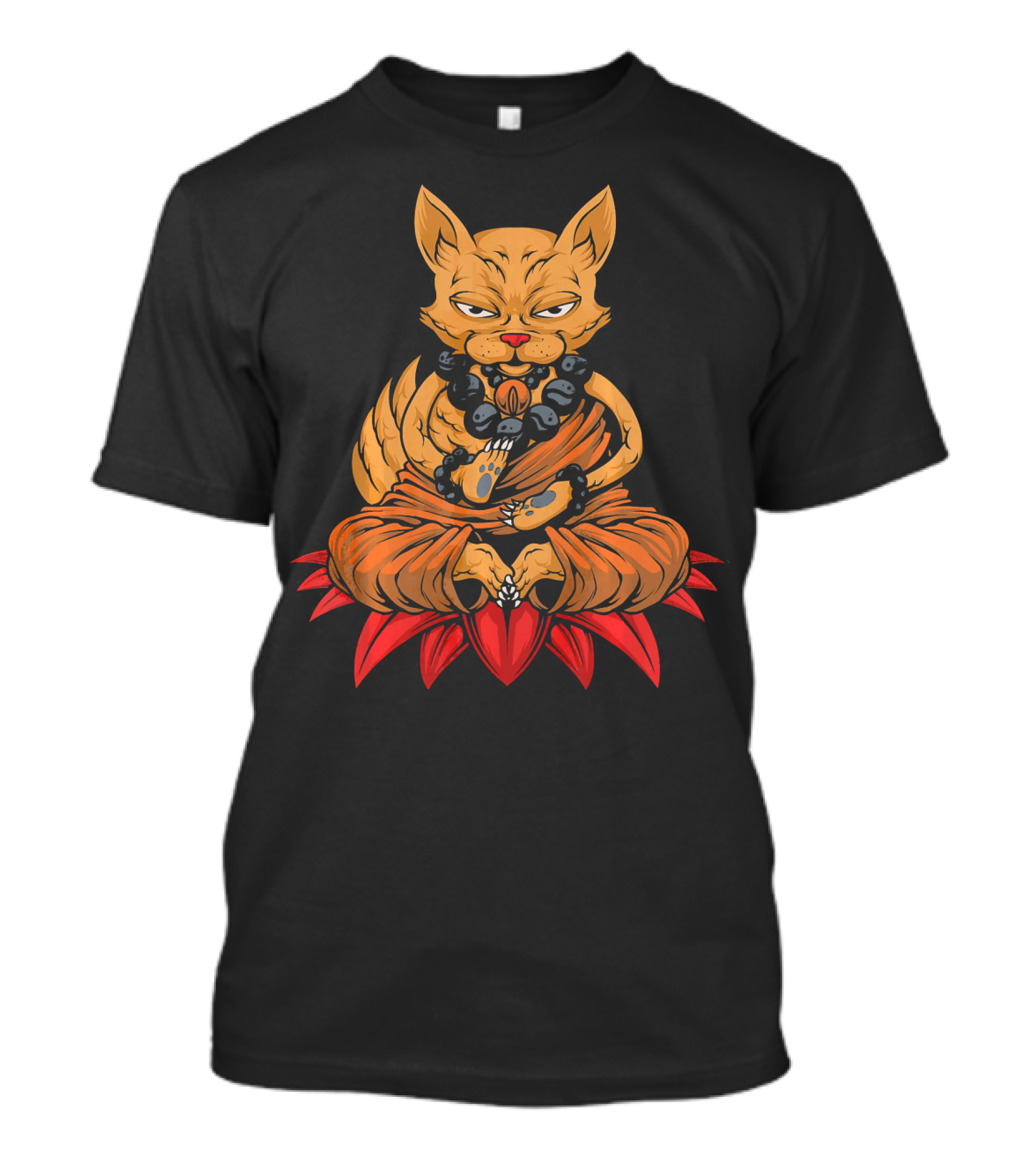 Cool Cat Meditating Sitting In Lotus Yoga Pose With Beads T-Shirt