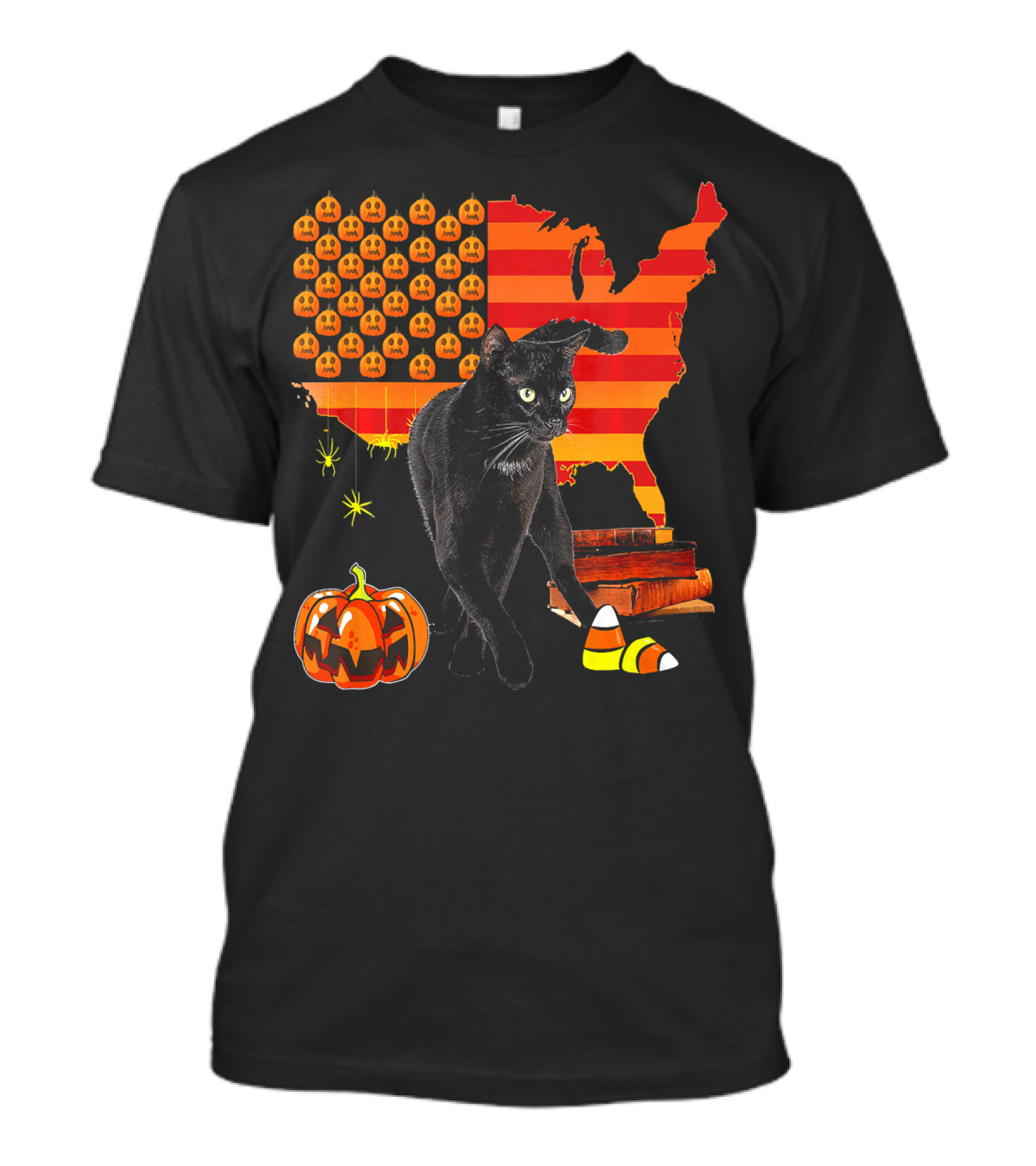 Funny Bombay Cat Halloween Pumpkins Candy Corn USA Map T-Shirt