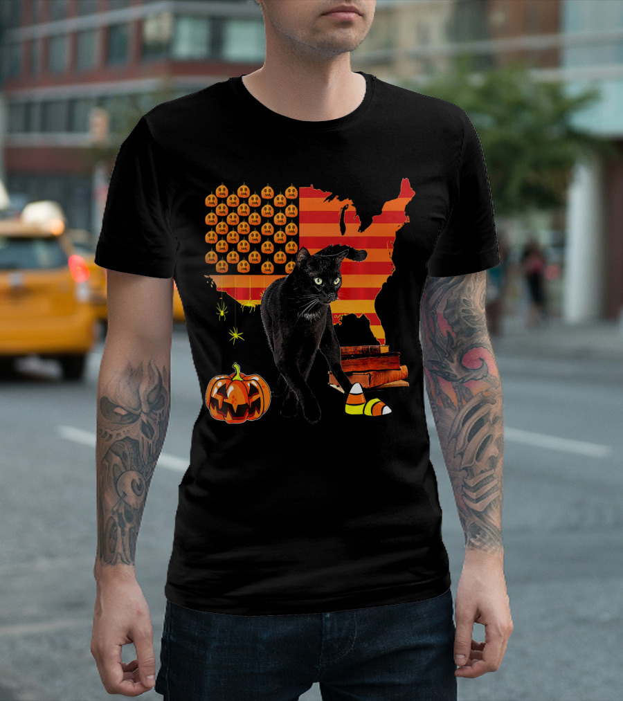 Funny Bombay Cat Halloween Pumpkins Candy Corn USA Map T-Shirt