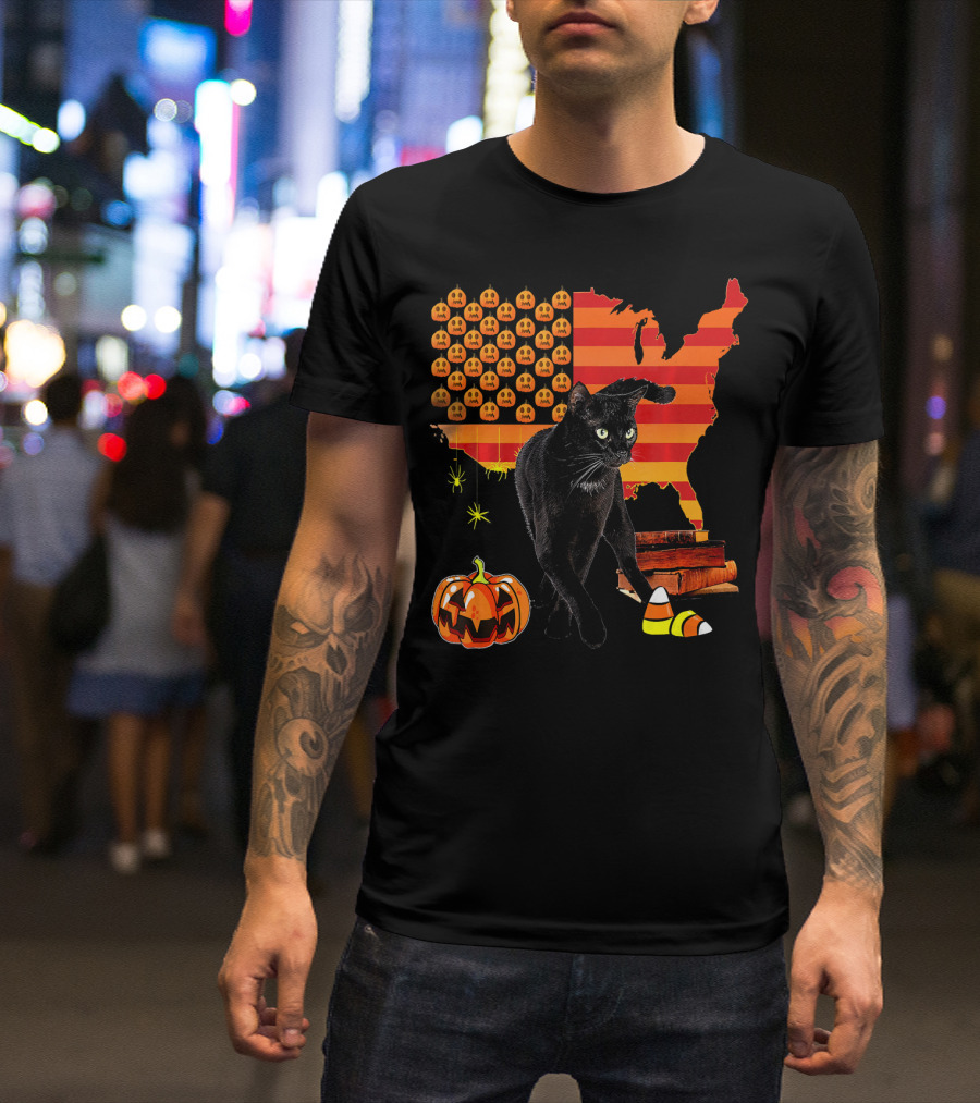 Funny Bombay Cat Halloween Pumpkins Candy Corn USA Map T-Shirt